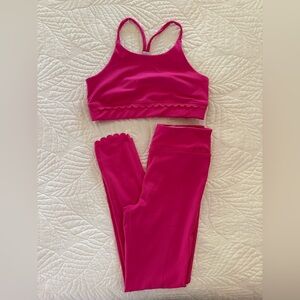 Zella Pink Scalloped Sports Bra & Legging Set Youth 14/16